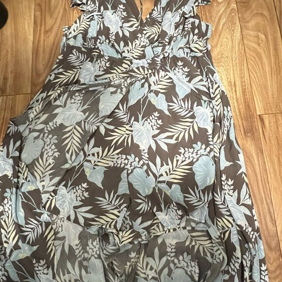 Torrid Walk-Through Gauze Maxi Romper Dress Shorts Size 4 / 4X Blue Floral Mint - Picture 5 of 11